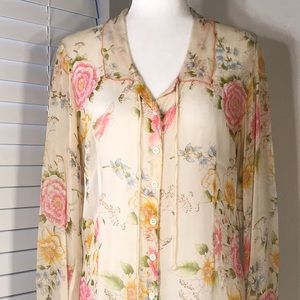 Johnny Was Sheer Floral Blouse